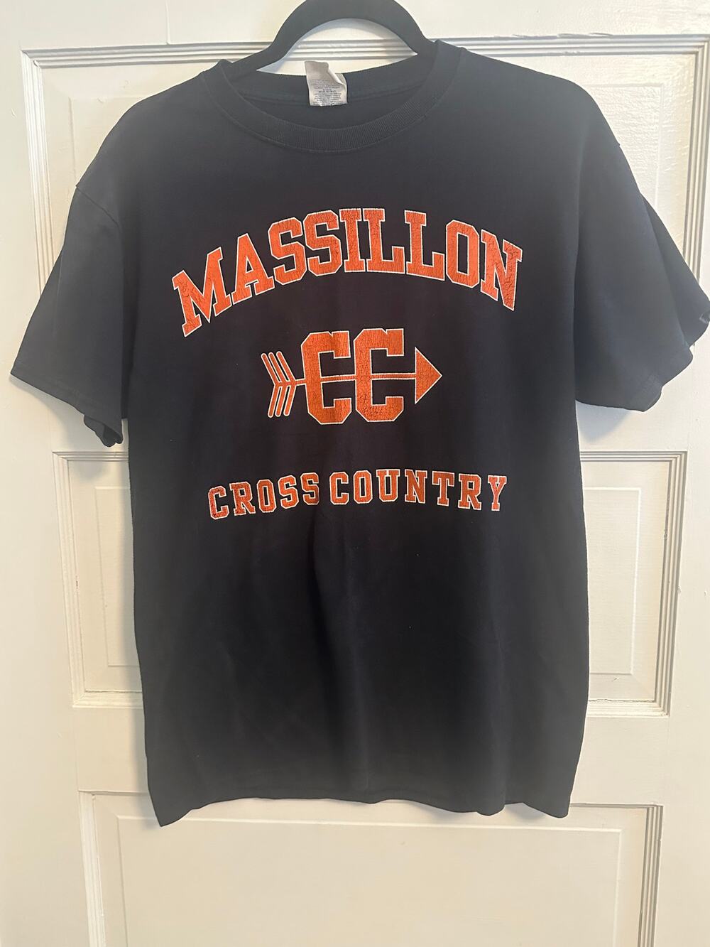 Massillon Cross Country Black Tee M - Orange Cracked Print Jerzees